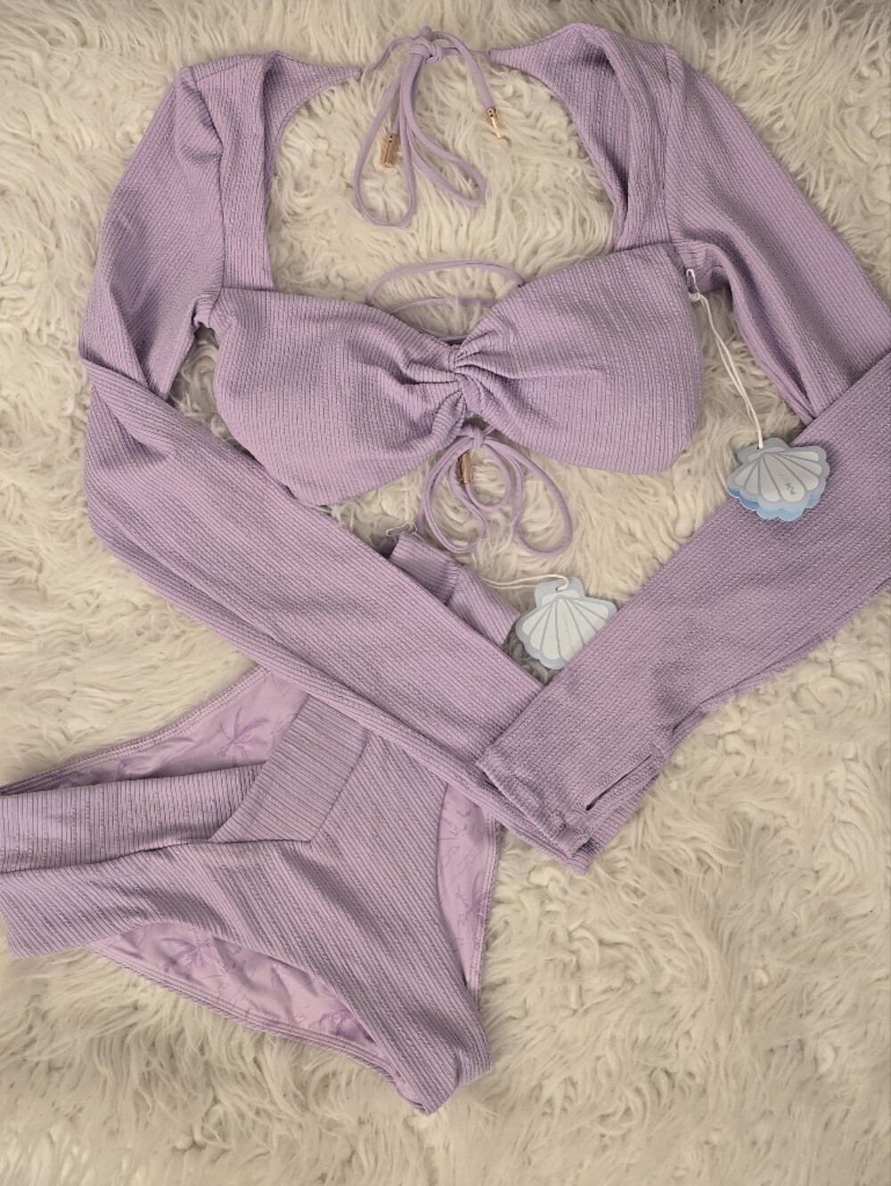 New Popflex SET Tranquil Twist Long Sleeve Crisscross Hourglass Bikini Lilac